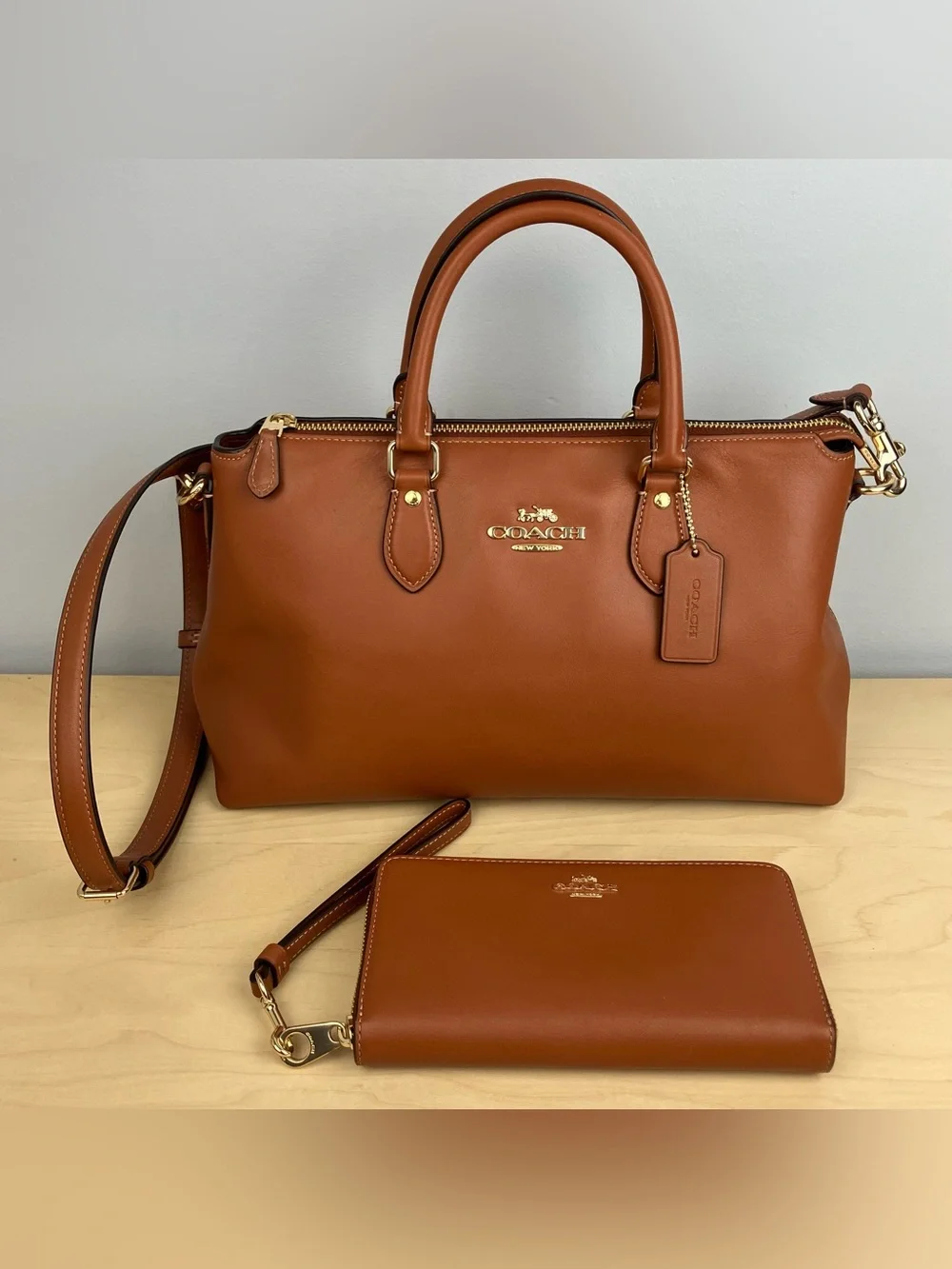 Coach CBM11 Georgia Satchel Bag Purse Smooth Brown Leather W/ Matching Wallet